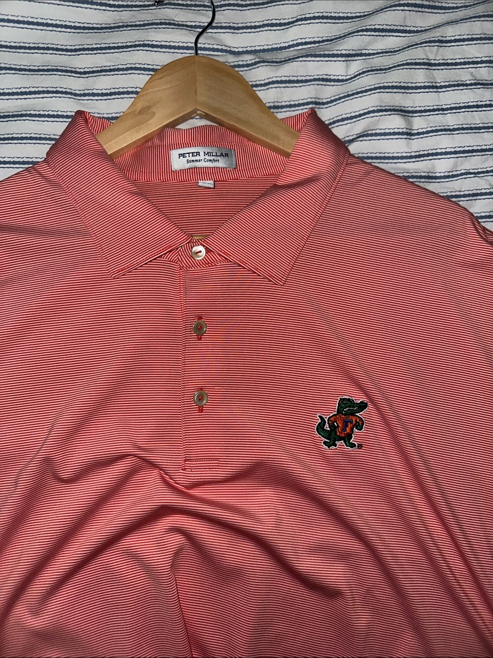 Peter Millar Men's Orange Striped Polo with Embroidered Logo Florida Gators